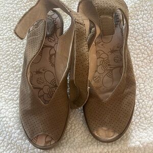 Fly London Tan/Taupe Ankle Wrap Sandals